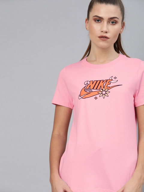 

Nike Women Pink Printed RETRO MOD 2 Round Neck Pure Cotton T-shirt