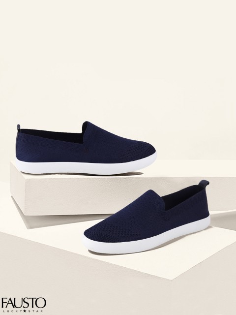 

FAUSTO Men Navy Blue Textured Slip-On Sneakers