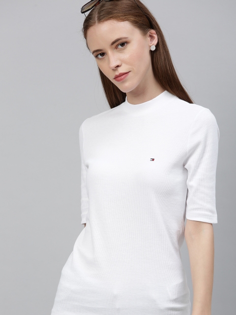 

Tommy Hilfiger Women White Slim Fit Solid High Neck T-shirt