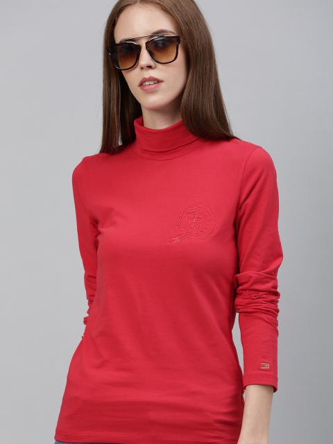 

Tommy Hilfiger Women Red Slim Fit Solid Turtle Neck T-shirt