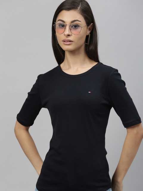 

Tommy Hilfiger Women Navy Blue Solid Slim Fit Round Neck T-shirt