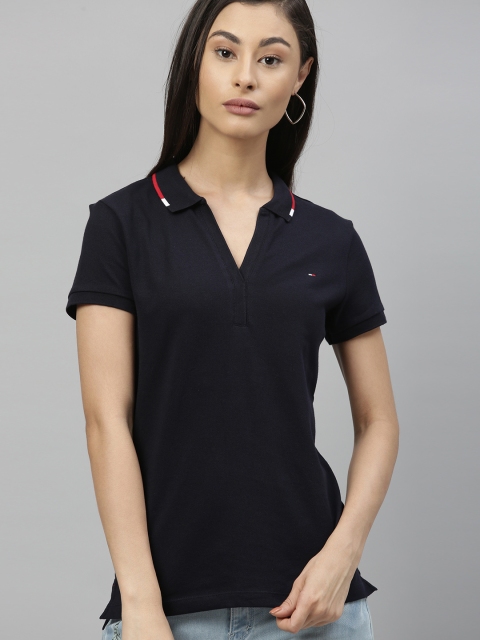 

Tommy Hilfiger Women Navy Blue Solid Polo Collar T-shirt