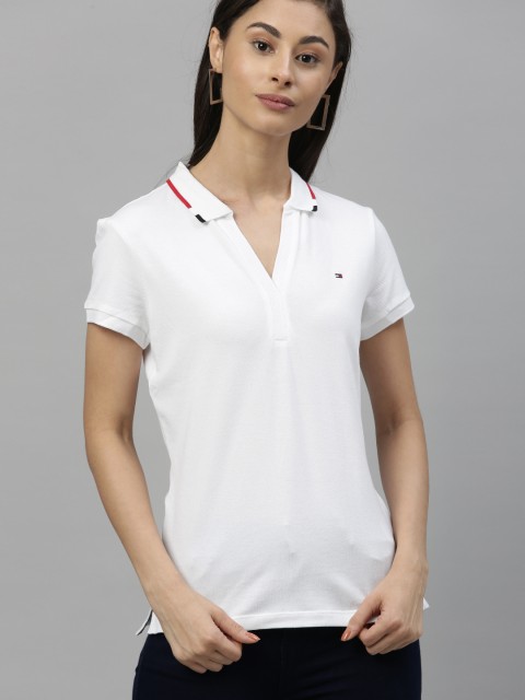

Tommy Hilfiger Women White Solid Polo Collar T-shirt