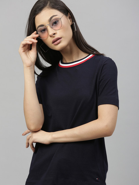 

Tommy Hilfiger Women Navy Blue Solid Round Neck T-shirt