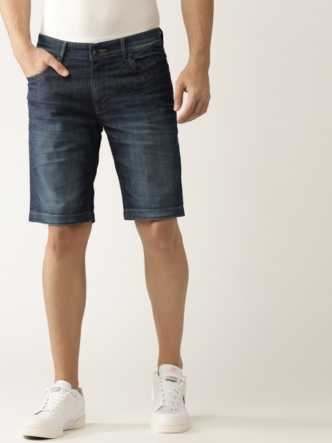 

United Colors of Benetton Men Navy Washed Slim Fit Denim Shorts, Navy blue