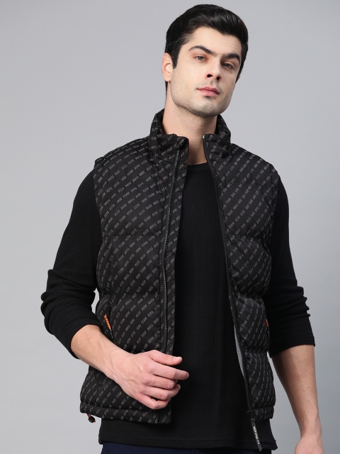 

U.S. Polo Assn. Denim Co. Men Black & Grey Brand Logo Print Padded Jacket