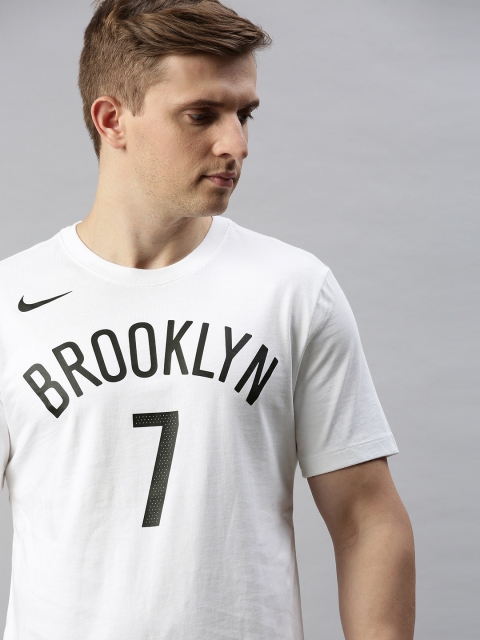 

Nike Men White Printed AS BKN ES NN Round Neck Basketball T-shirt