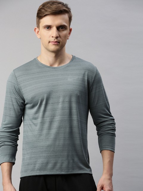 

Nike Men Grey Self-Striped Round Neck AS M NK DF MILER LS T-shirt