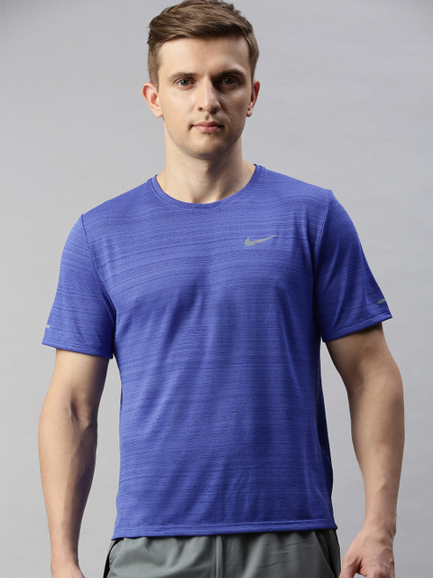 

Nike Men Blue Striped Round Neck T-shirt
