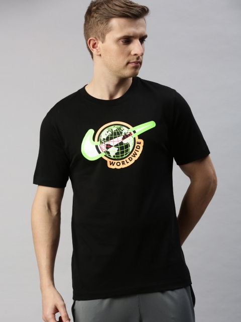 

Nike Men Black Printed Round Neck AS M NSW SS SWOOSH WORLDWIDE T-shirt