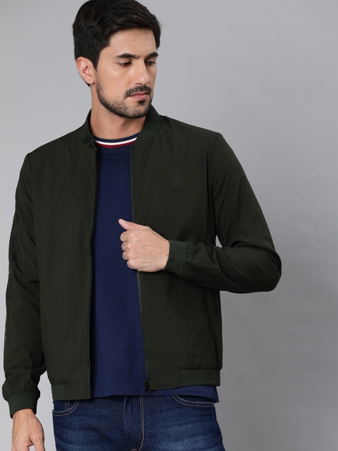 

U.S. Polo Assn. Men Olive Green Solid Bomber Jacket
