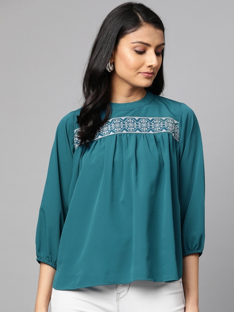 

plusS Women Teal Blue Solid Top