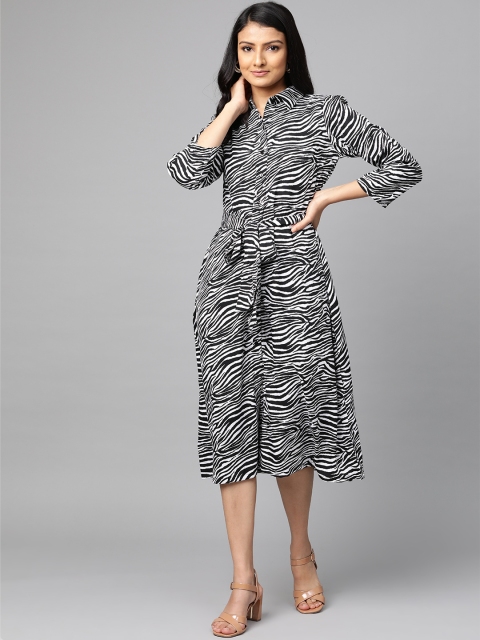 

plusS Women Black & White Zebra Print Shirt Dress