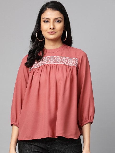 

plusS Women Dusty Pink Embroidered A-Line Top