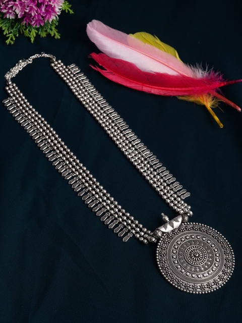 

LAIDA Silver-Plated Oxidized Ball Mala Pendant Necklace