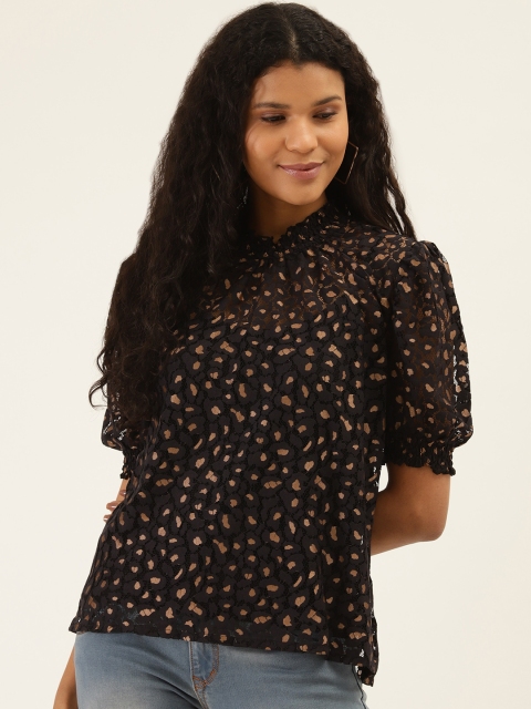 

Label Ritu Kumar Women Black & Brown Lace Top with Inner