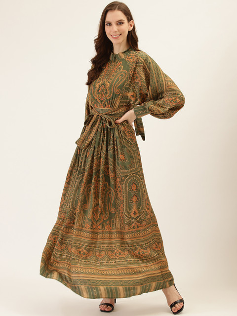 

Ritu Kumar Women Olive Green & Orange Printed Anarkali Kurta