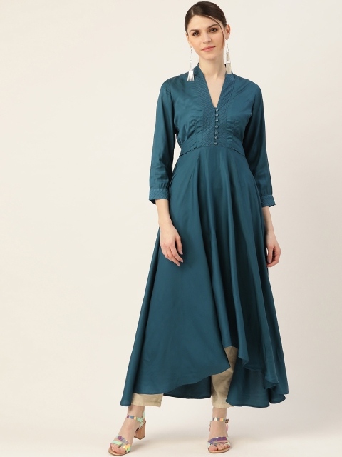 

Ritu Kumar Women Teal Blue Yoke Design Empire A-Line Kurta