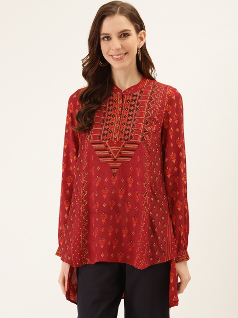 

Ritu Kumar Women Rust Red & Beige Printed High-Low A-Line Kurti