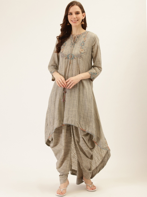 

Ritu Kumar Women Beige & Blue Embroidered Kurta with Dhoti Pants