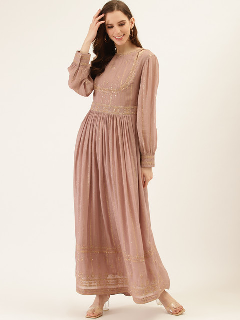 

Ritu Kumar Women Mauve & Golden Striped A-Line Kurta