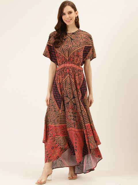 

Ritu Kumar Women Black & Brown Printed Fit and Flare Dress With Tube Top