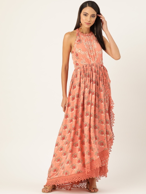 

Ritu Kumar Women Peach-Coloured Floral Printed A-Line Dress