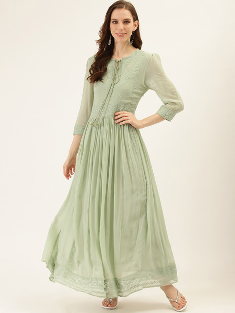 

Ritu Kumar Women Mint Green Embroidered A-Line Kurta With Matching Slip