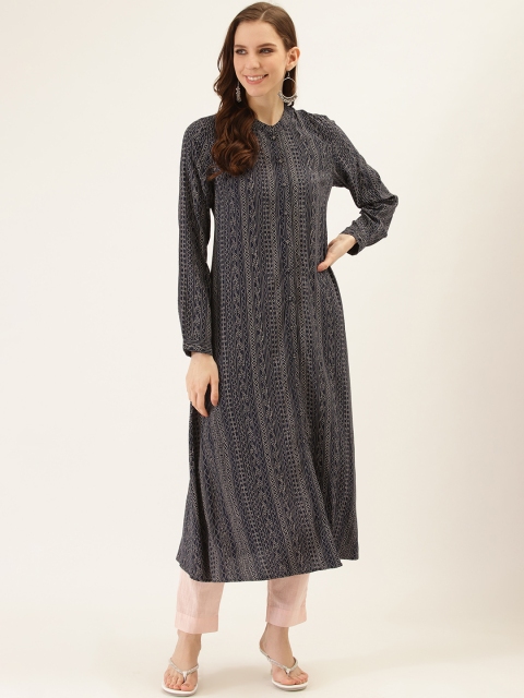 

Ritu Kumar Women Navy Blue & Beige Printed A-Line Kurta