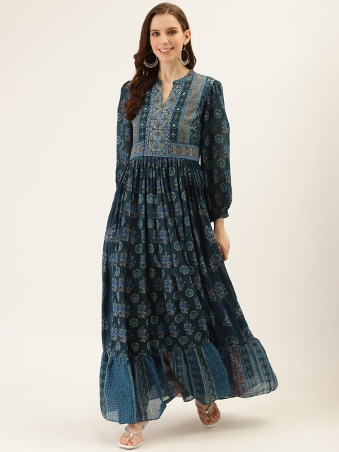 

Ritu Kumar Women Teal Printed Fit and Flare Dress