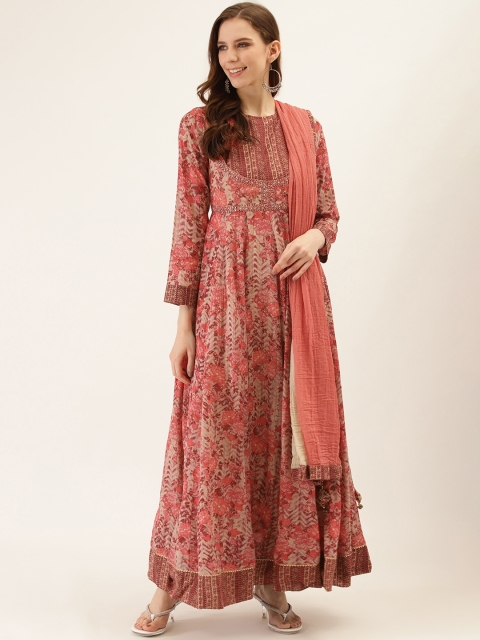 

Ritu Kumar Women Pink & Beige Floral Printed Kurta with Churidar & Dupatta