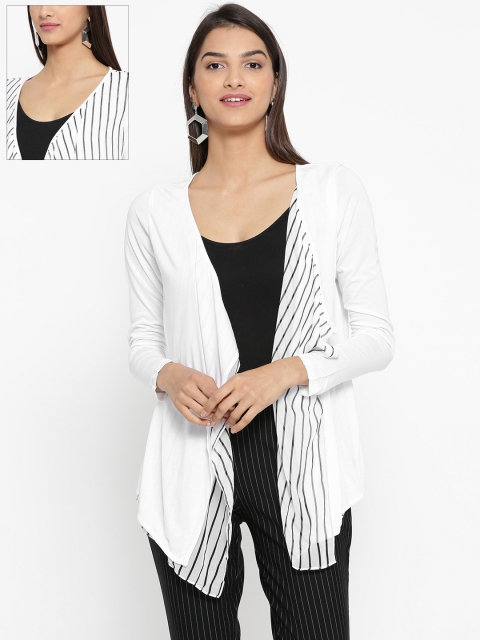 

United Colors of Benetton Women White & Charcoal Grey Striped Reversible Shrug