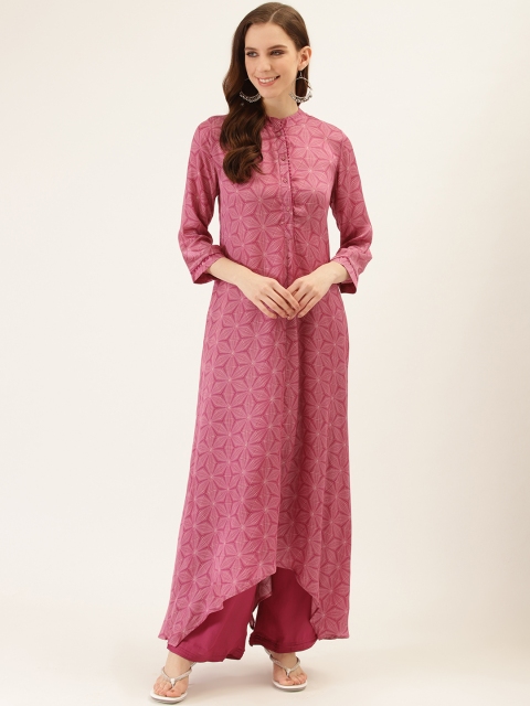 

Ritu Kumar Women Magenta Geometric Printed Kurta with Trousers