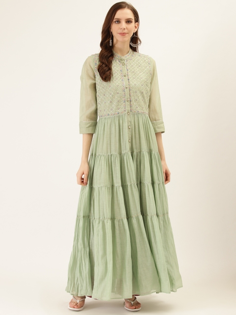 

Ritu Kumar Women Sea Green Yoke Design Tiered Anarkali Kurta