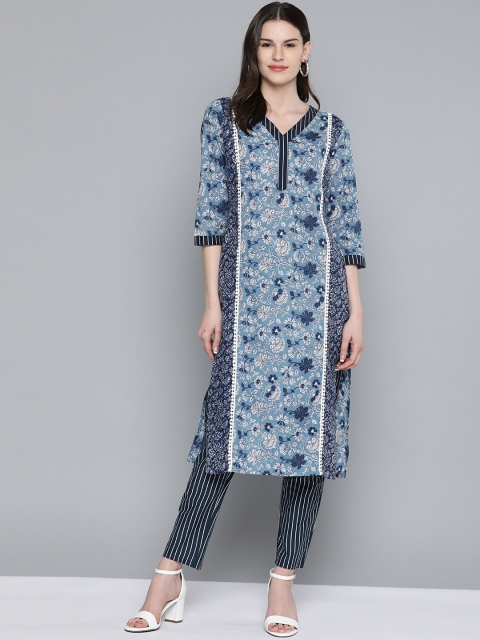 

HERE&NOW Women Blue & White Printed Kurta with Trousers