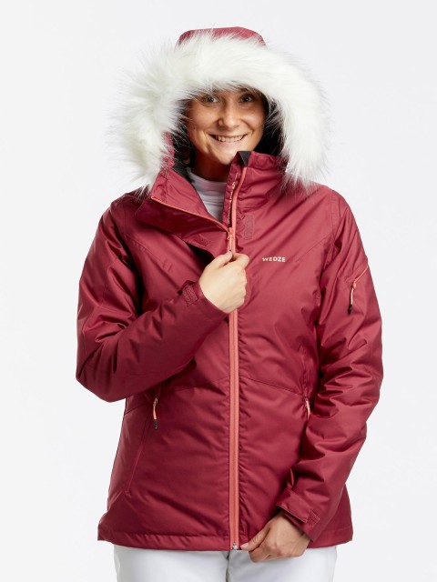 

WEDZE By Decathlon Women Red Solid Water Resistant Ski 180 Parka Hooded Jacket