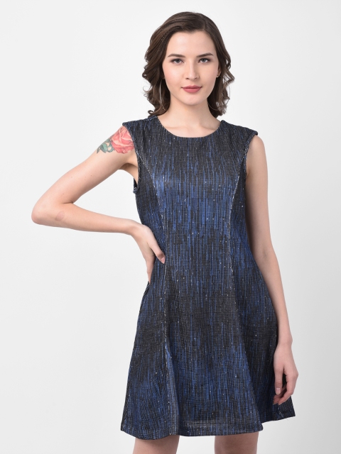 

Latin Quarters Women Blue Self Design A-Line Dress