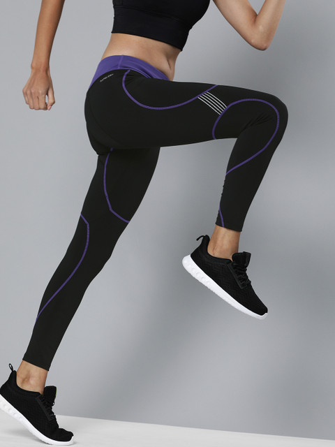 

HRX By Hrithik Roshan Women Jet Black, Lime Sherbet Colourblock Skinny Fit Rapid-Dry Antimicrobial Running Tights