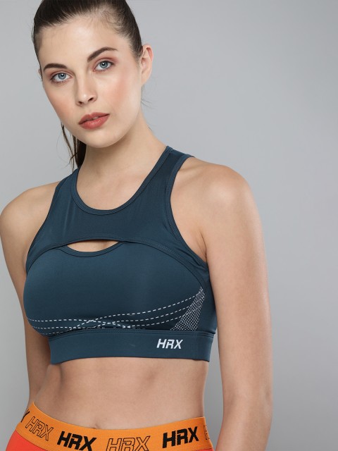 

HRX By Hrithik Roshan Women Moonlit Ocean Geomertic Rapid-Dry Antimicrobial Running Sports Bra, Navy blue