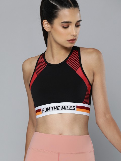 

HRX By Hrithik Roshan Women Bright White Typographic Rapid-Dry Antimicrobial Running Sports Bra, Black
