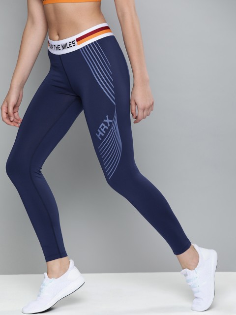 

HRX By Hrithik Roshan Women Medieval Blue Solid Skinny Fit Rapid-Dry Antimicrobial Running Tights, Navy blue