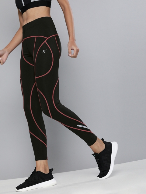 

HRX By Hrithik Roshan Women Jet Black, Desert Rose Compression Skinny Fit Rapid-Dry Antimicrobial Training Tights