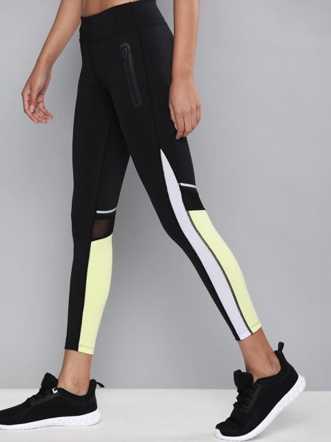 

HRX By Hrithik Roshan Women Jet Black Colourblock Skinny Fit Rapid-Dry Antimicrobial Running Tights