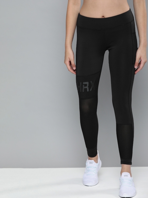 

HRX By Hrithik Roshan Women Jet Black Solid Skinny Fit Rapid-Dry Antimicrobial Running Tights