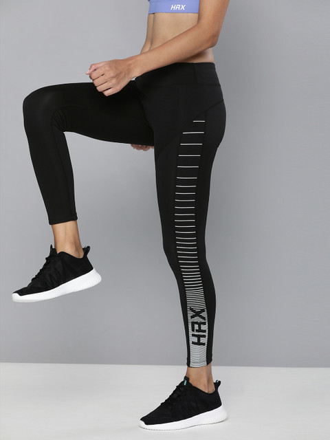 

HRX By Hrithik Roshan Women Jet Black Solid Skinny Fit Rapid-Dry Antimicrobial Running Tights