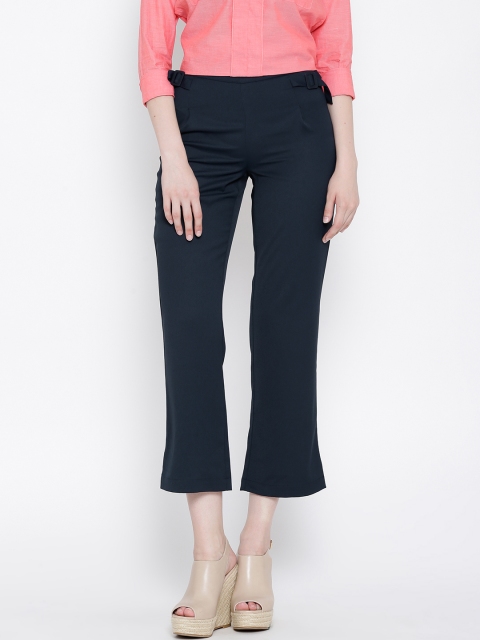

United Colors of Benetton Women Navy Blue Solid Cropped Trousers