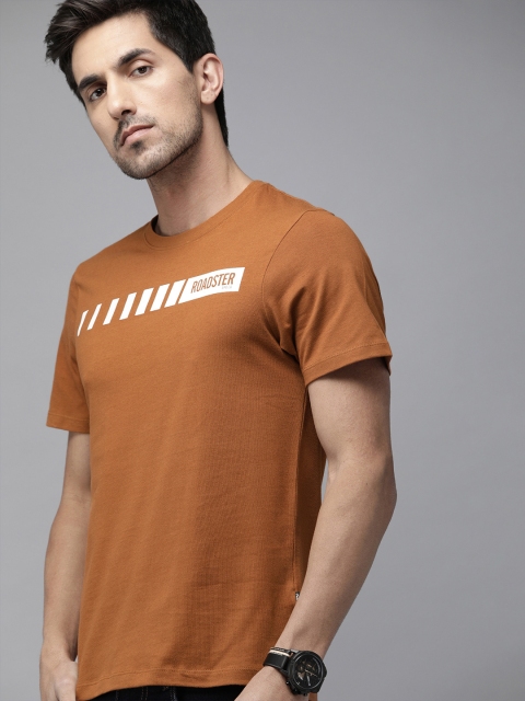 

Roadster Men Rust Orange & White Printed Round Neck T-shirt