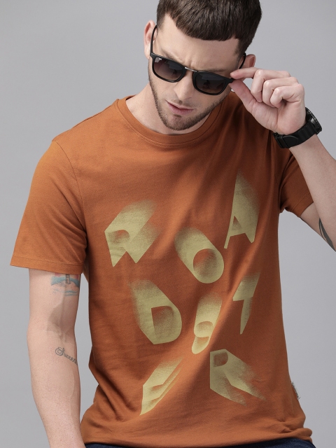 

Roadster Men Rust Brown Brand Logo Printed Round Neck T-shirt