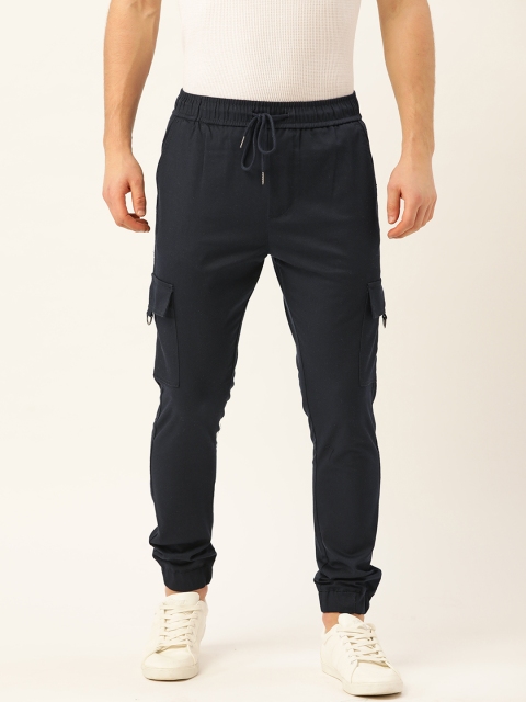 

SINGLE Men Navy Blue Regular Fit Solid Cargo Joggers