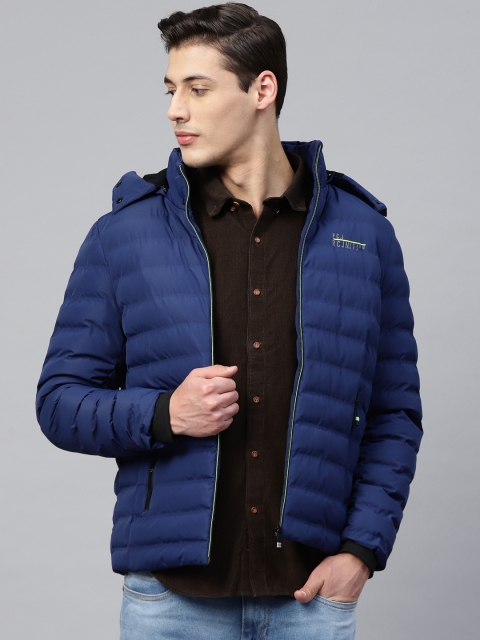 

Fort Collins Men Navy Blue Solid Detachable Hooded Padded Jacket